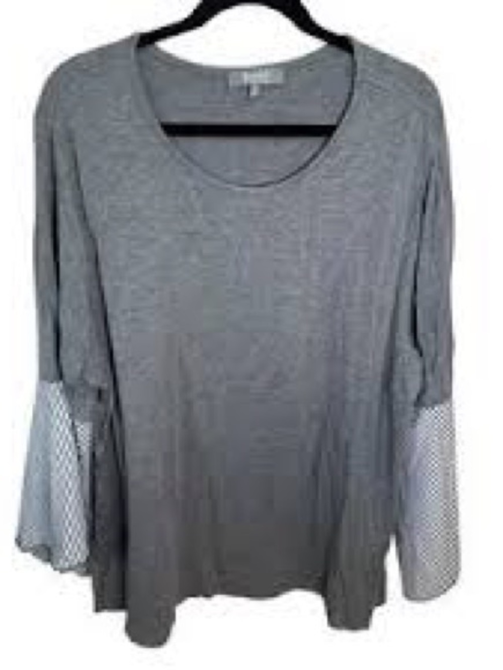 Marved Women's Gray Long-Sleeve Scoop Neck Top with Patterned Cuffs